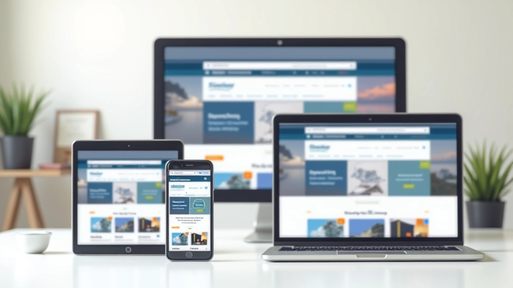 Vier verschillende apparaten tonen dezelfde website met responsive layout: smartphone, tablet, laptop en desktop