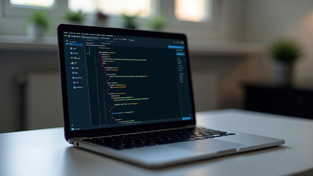 Laptop scherm met CSS code, toont flexbox en grid layout properties in een moderne code-editor