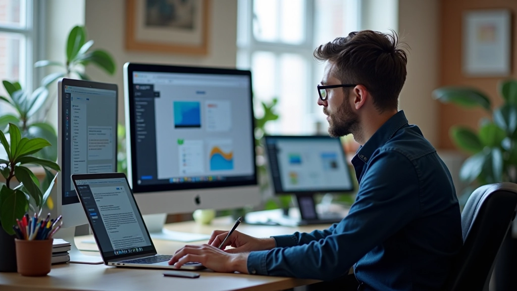 Modern responsive web design workspace met meerdere devices en laptops